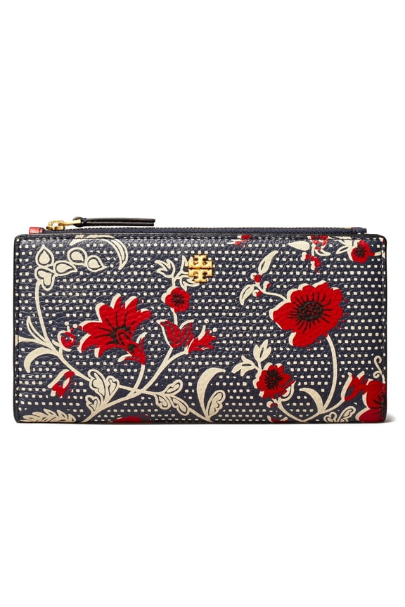 Women's Blake Slim Printed Pebbled Leather Envelope Wallet (Navy / Red)