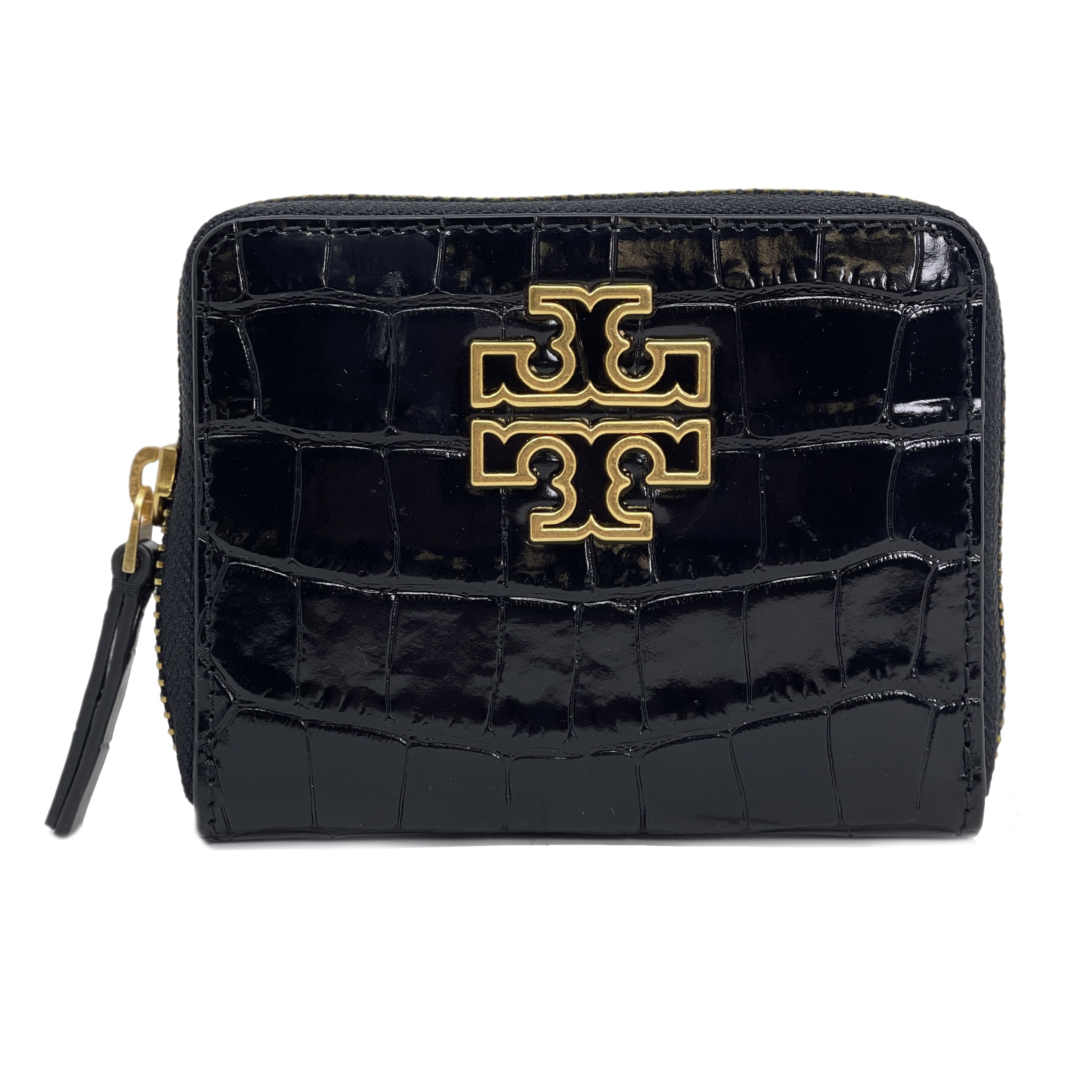 Tory Burch Women s Britten Croc Embossed Leather Medium Wallet Black