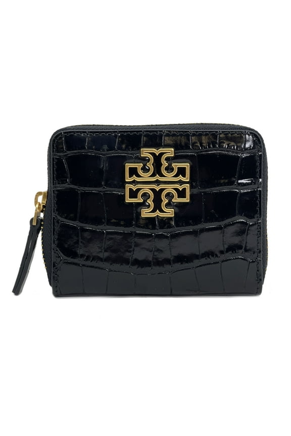 Women's Britten Croc Embossed Leather Medium Wallet (Black)