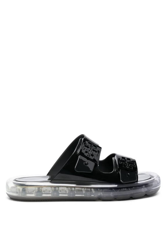 Women's Buckle Bubble Jelly Slides, Black Shoes Sandals