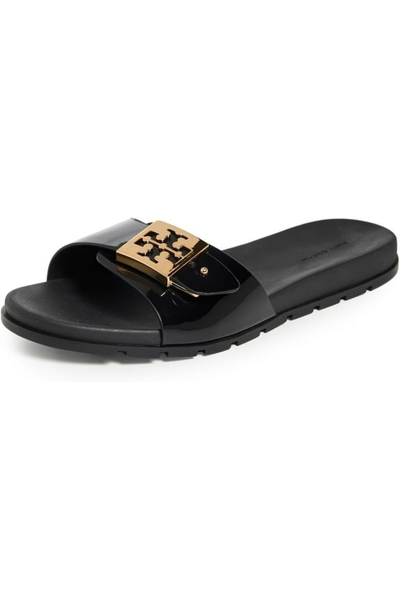 Women's Buckle Slides, Perfect Black Shoes
