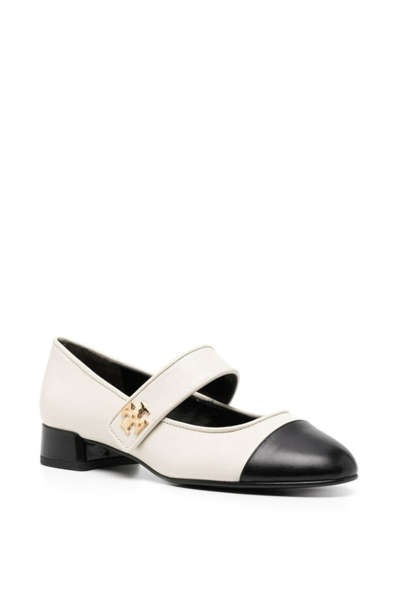 Women's Cap-Toe Mary Jane Heel Ballet 25mm Flat, Light Cream/Perfect Black Shoes