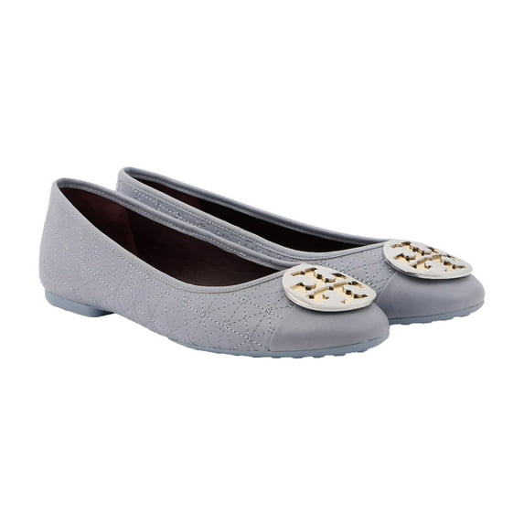 Tory Burch Women's Claire Quilted Ballet Flat, Dew Blue/Gold/Silver Shoes