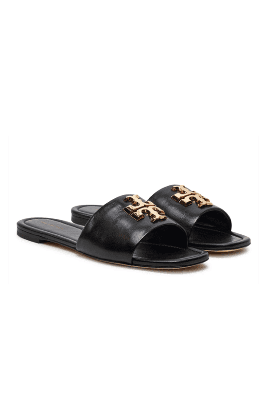 Women's Eleanor Leather Slides, Perfect Black/Gold, 10