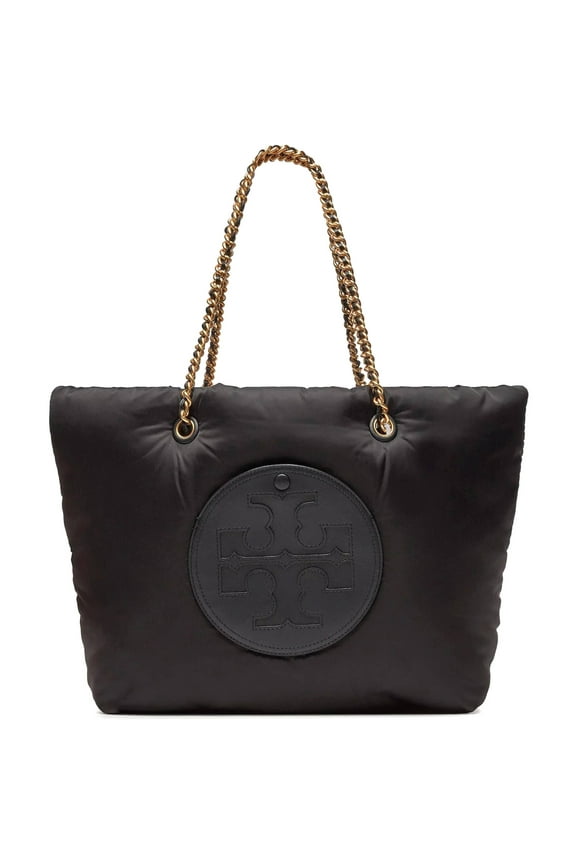 Women's Ella Medium Nylon Snap Puffy Chain Tote (Black)