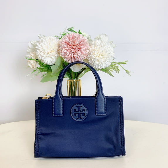 Tory Burch Women's Ella Nylon Extra Small Top Zip Crossbody Bag Purse (Tory Navy)