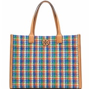 Tory Burch Womens Poly Woven Weave Tote Handbag, Multicolor