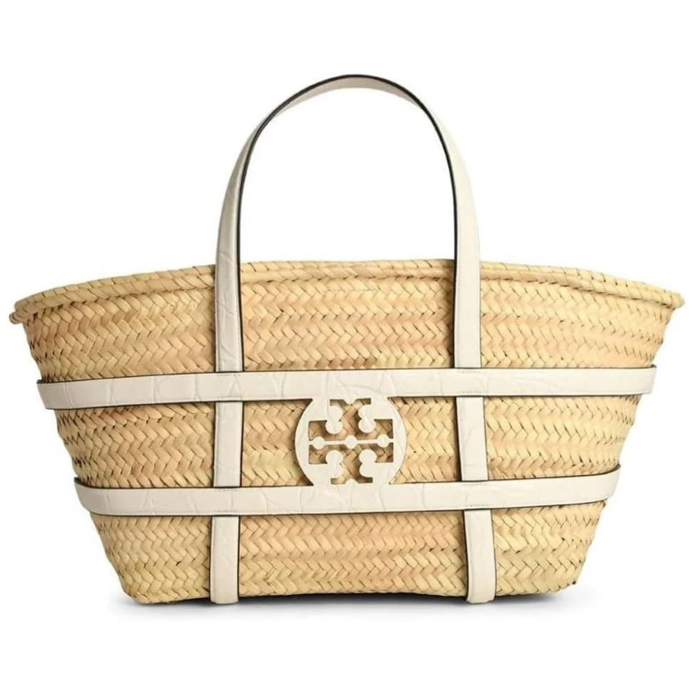 Women's Ella Straw Basket Tote Bag, Blanc