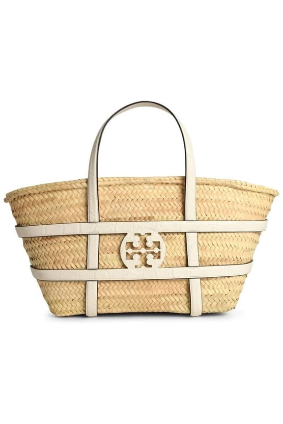 Women's Ella Straw Basket Tote Bag, Blanc
