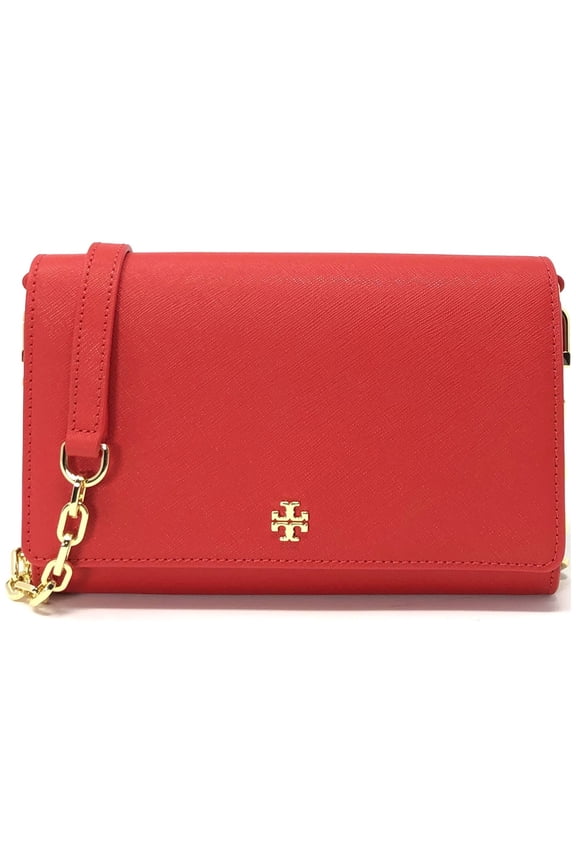 Women's Emerson Saffiano Leather Chain Wallet Crossbody Bag (Poppy Orange)