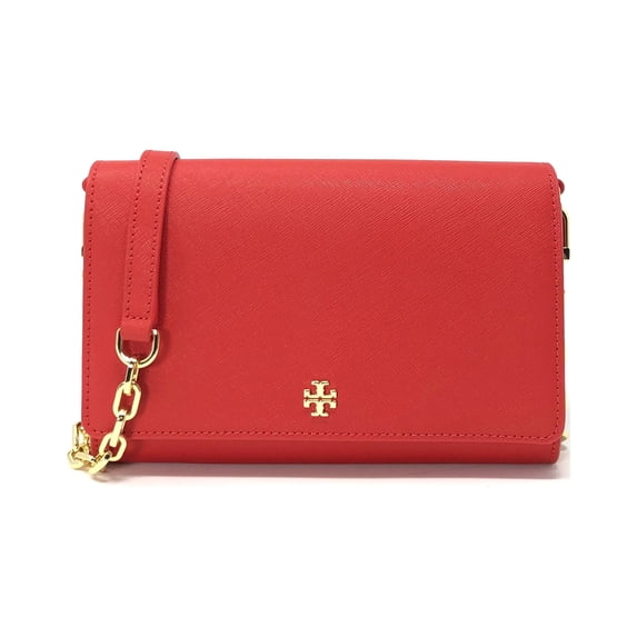 Tory Burch Women's Emerson Saffiano Leather Chain Wallet Crossbody Bag (Poppy Orange)