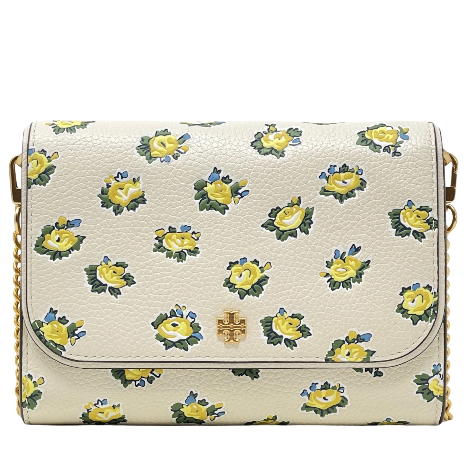 Tory Burch Women s Emerson Printed Leather Chain Wallet Crossbody Bag New Cream Garden Rose Walmart
