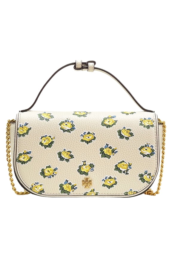 Women's Emerson Printed Top Handle Leather Crossbody Bag (New Ivory Garden Rose)