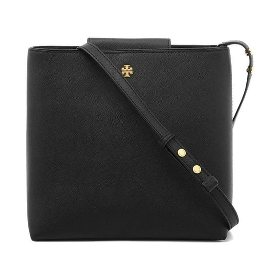 Tory Burch Women's Emerson Saffiano Leather Medium Convertible Bucket Bag (Black)