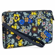 Tory Burch Womens Emerson Small Saffiano Leather Printed Wristlet Pouch Blue / Multi