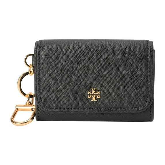 Tory Burch Women's Emerson Small Saffiano Leather Flap Card Case (Black)
