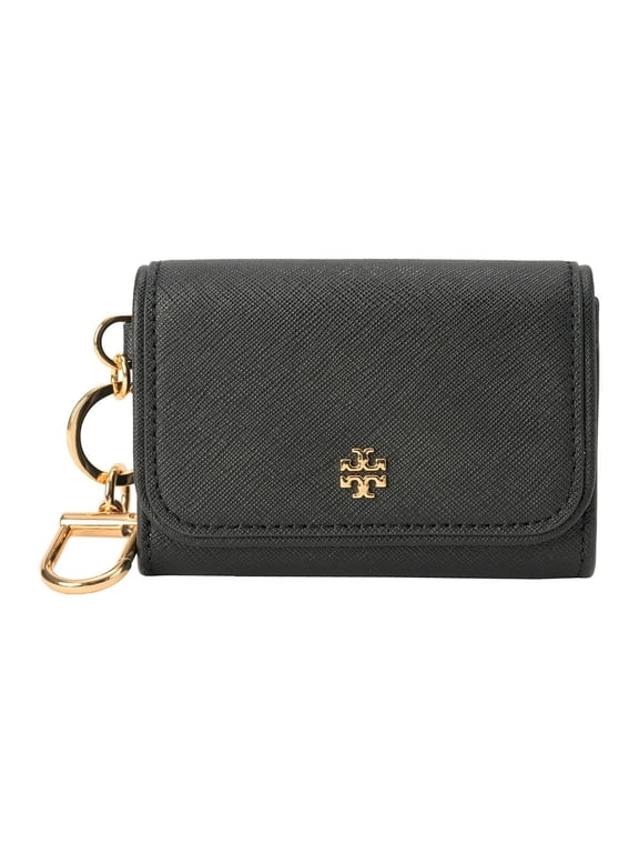 Women's Emerson Small Saffiano Leather Flap Card Case (Black)