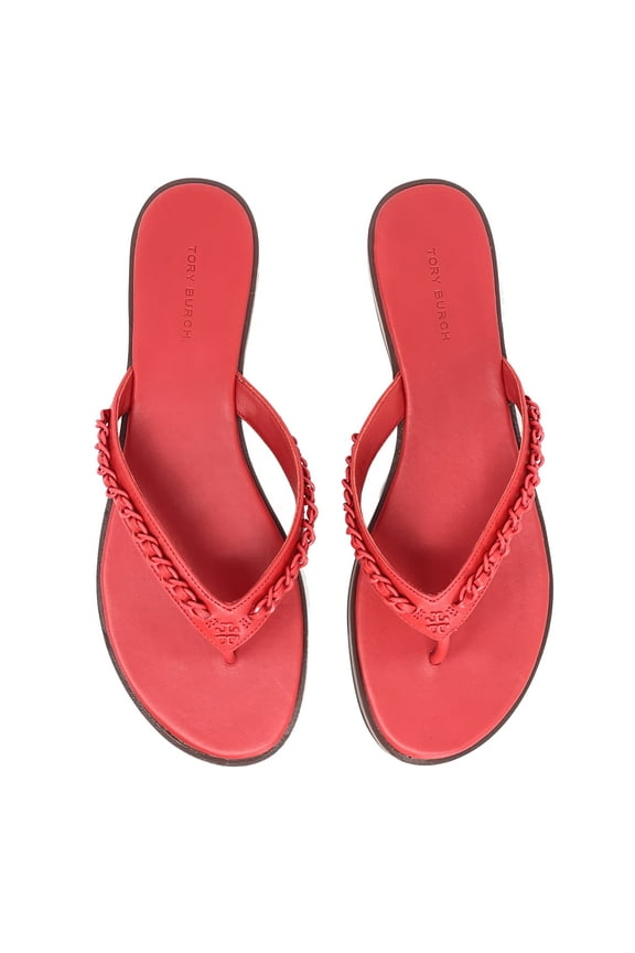Women's Everly Chain Leather Thong Flat Sandals - Bearberry - Size 9.5
