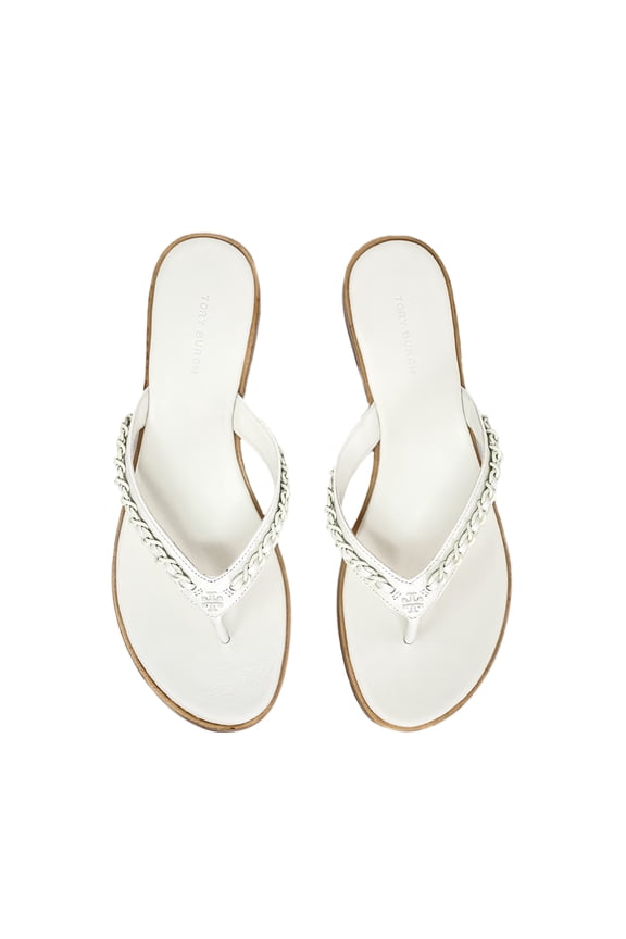 Women's Everly Chain Leather Thong Flat Sandals - New Ivory - Size 7.5