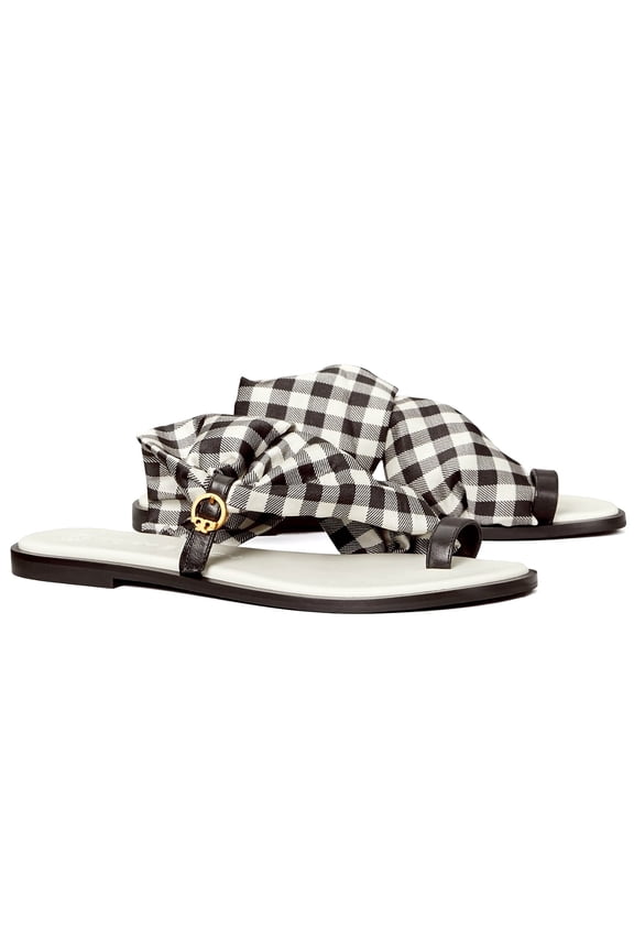 Womens Gingham Print Flat Sandal (Multi), Size 6