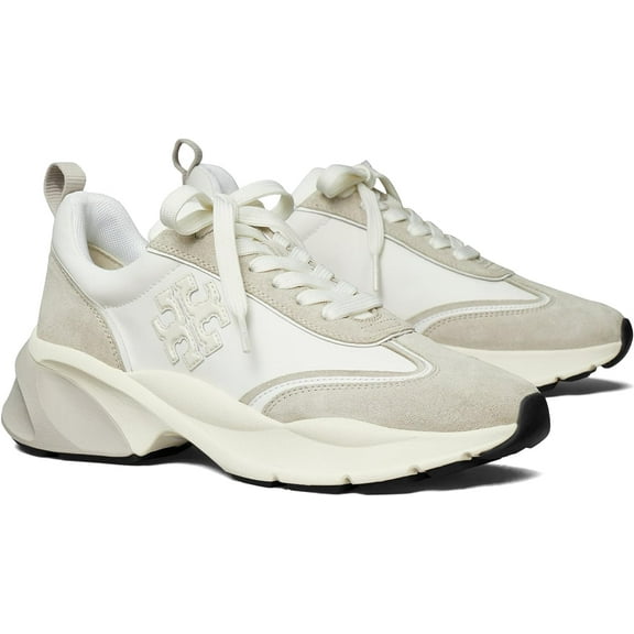 Tory Burch Women's Good Luck Trainer, Bianco/Fossil Stone, Off White Lace Up Sneakers