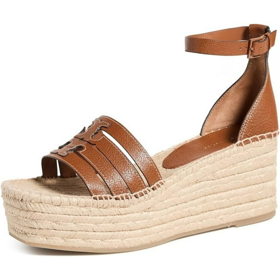 Tory Burch Women's INES Cage Wedge Espadrilles 80mm, Bourbon, Brown Shoes Sandals