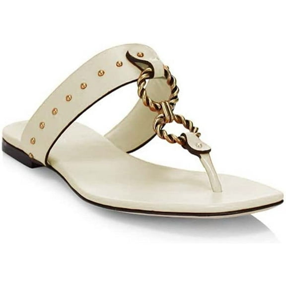 Tory Burch Women's Ivory Vintage Plaque Leather Thong Sandals Flats Shoes