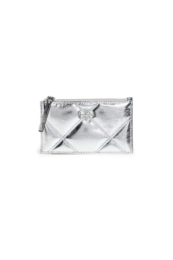Women's Kira Quilted Metallic Leather Zip Card Case, Silver