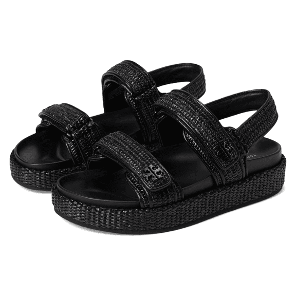 Tory Burch Women's Kira Raffia Sport Sandal, Black, 9