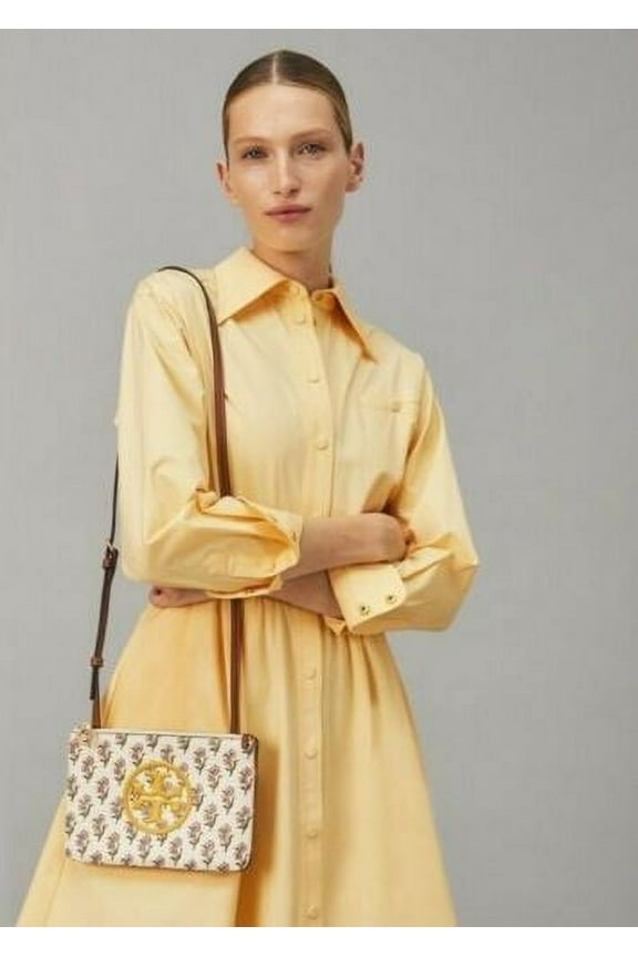 Womens Leather Solid Print Flower Print Double Zip Mini BOMBE Bag, Cream Brown Floral