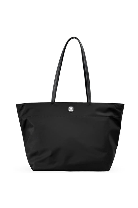 Women's Medium Top-Zip Nylon Tote Bag (Black)