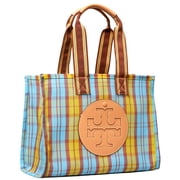 Tory Burch Womens Mesh Ella Market Tote Bag, Yellow/Blue Mercado Plaid