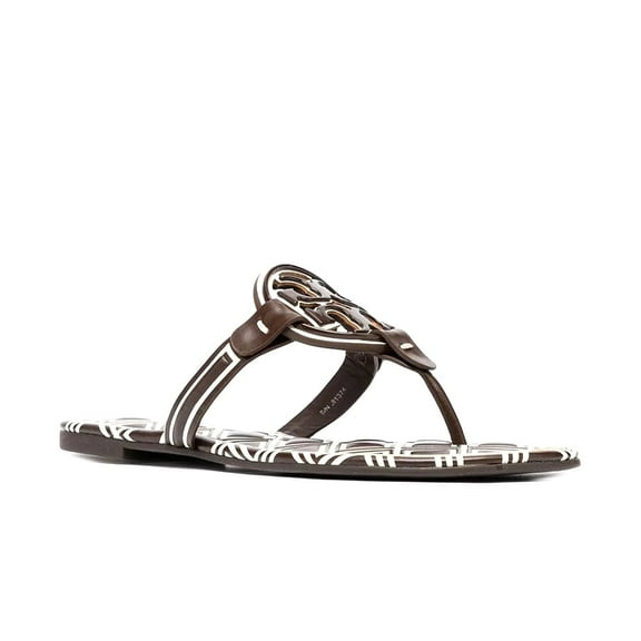 Tory Burch Women's Metal Miller Leather Thong Sandal - New Ivory / Dark Brown - Size 8.5