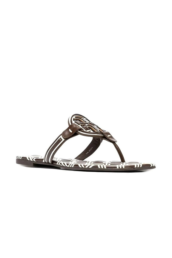 Women's Metal Miller Leather Thong Sandal - New Ivory / Dark Brown - Size 8.5