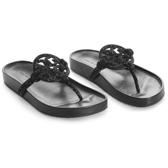 Tory Burch Women's Miller Cloud Knotted Pave Sandals, Perfect Black, 10