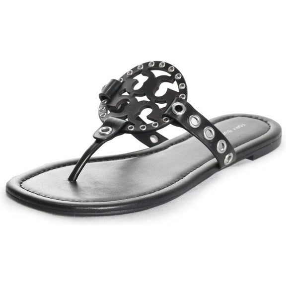 Tory Burch Women's Miller Eyelet Sandal Slide, Black/Silver