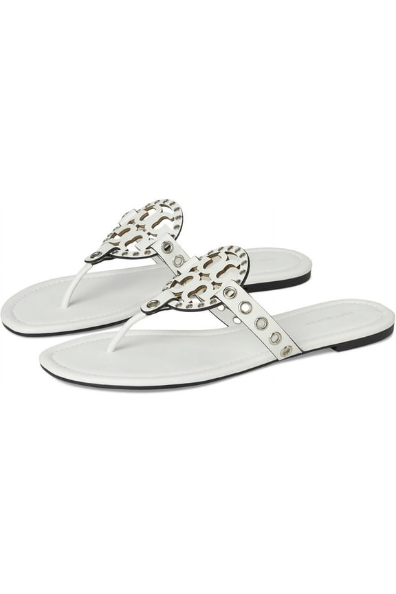 Women's Miller Eyelet Sandal Slide Sandals Silver Studded Flats Shoes