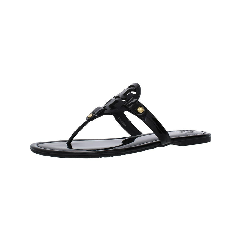 Louis Vuitton Black Patent Leather Logo Ankle Strap Flat Sandals