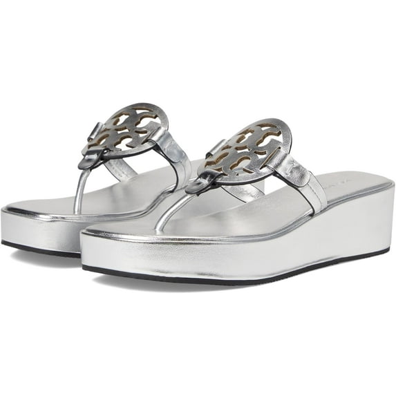 Tory Burch Women's Miller Wedge 25Mm Sandal, Silver Shoes Slides