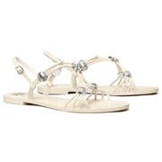 Tory Burch Womens Multi Strap Leather Sandal New Ivory / Silver