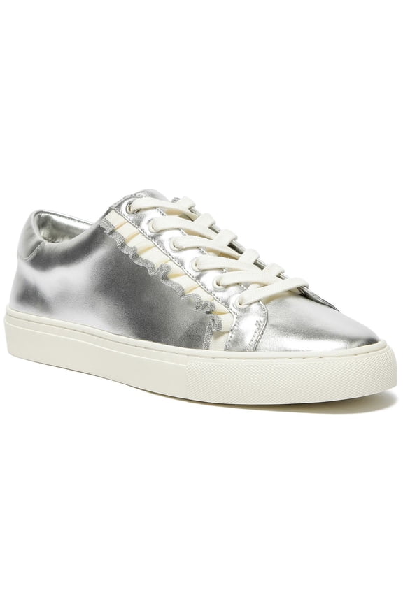 Women's Ruffle Metallic Low Top Fashion Sneakers (Silver / White)