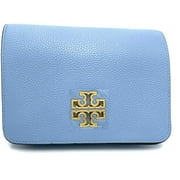 Tory Burch Womens Small Britten Pebbled Leather Combo Crossbody Bag Blue Cloud