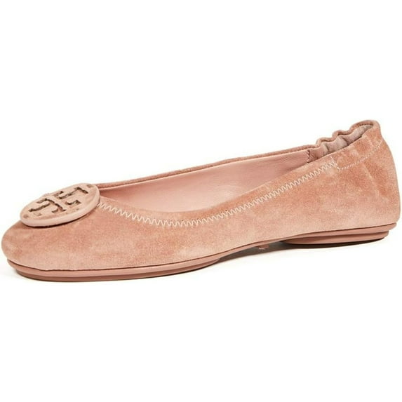 Tory Burch Women's Suede Minnie Travel Ballet Flats, Malva, Pink Shoes