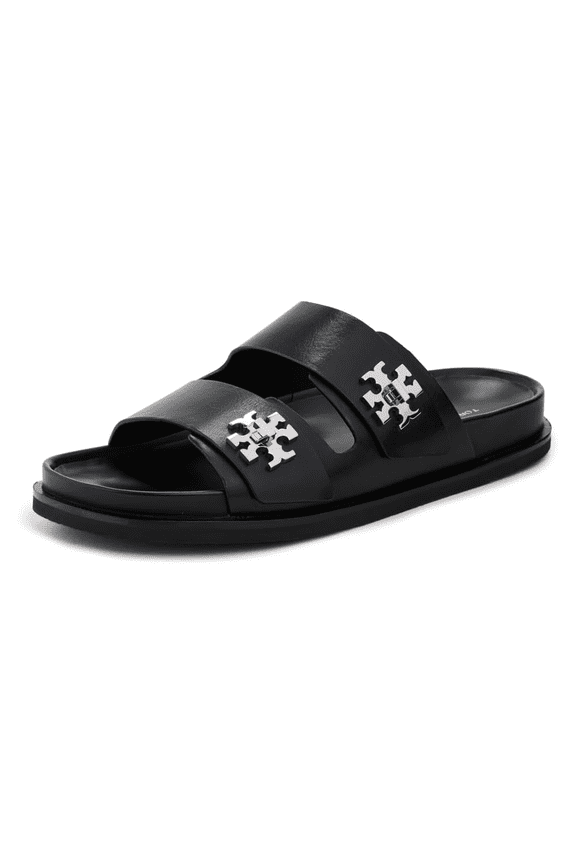 Women's T Lock Leather Sport Slides, Perfect Black, 6