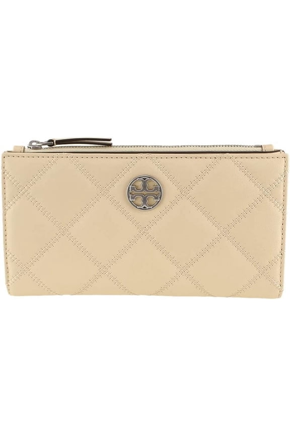 Women's Willa Slim Envelope Glazed Quilted Leather Wallet (New Cream)