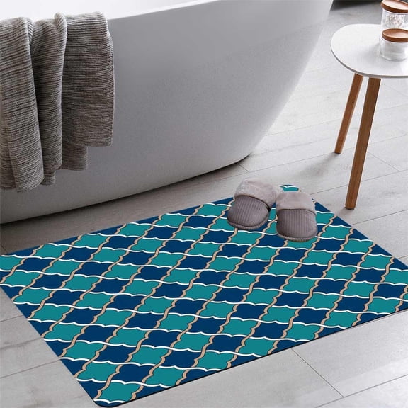 Tosca Blue Peach Moroccan Bath Rugs 16x24 Inch Non Slip Bath Mat Quick Dry Super Absorbent Thin Bath Rug Fit Under Door Washable Bath Floor Rugs for Bathroom Bathtub Shower Sink,Multi 9