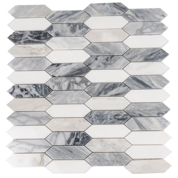 Toscana 12x12 in. Polished Calacatta Bluette, Thassos White Elongated Picket Mosaic Wall and Floor Tile (4.91 sq ft/case, 5-Pack)