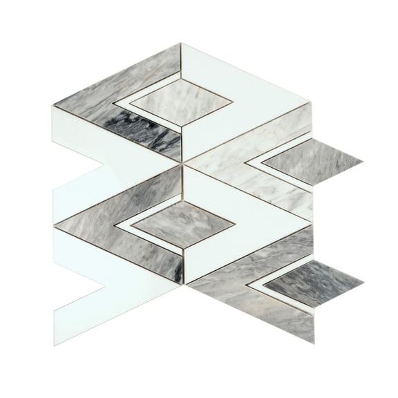 Toscana 12x12 in. Polished Calacatta Bluette, Thassos White Geometric Diamond Mosaic Wall and Floor Tile (4.65 sq ft/case, 5-Pack)