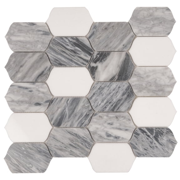 Toscana 13x12 in. Polished Calacatta Bluette, Thassos White Picket Lantern Mosaic Wall and Floor Tile (5.59 sq ft/case, 5-Pack)