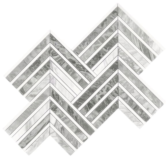 Toscana 13x16 in. Polished Calacatta Bluette, Thassos White Chevron Mosaic Wall and Floor Tile (7.24 sq ft/case, 5-Pack)